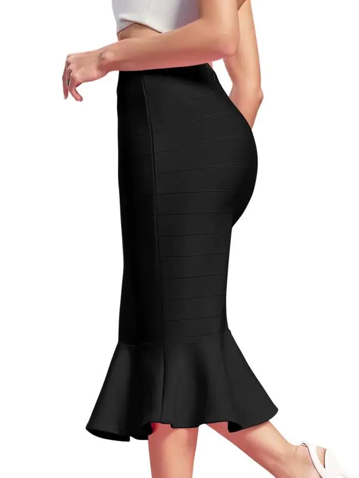 BEAUKEY-Jupe en queue de poisson à bande noire pour femme, jupes bandage sirène, taille haute, batterie de bureau pour femme, crayon, fête, célébrité XL
