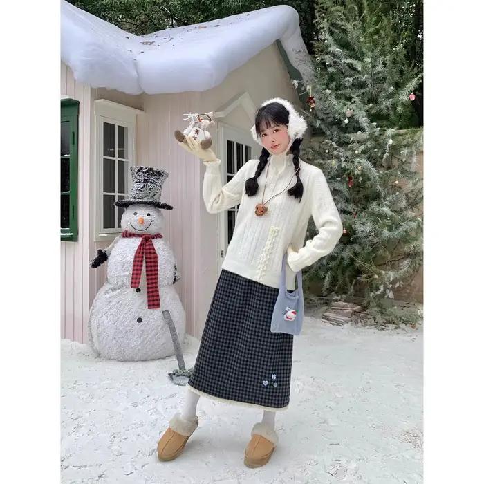Jupe à carreaux noire de style japonais pour femme