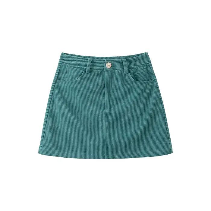 Jupe trapèze en velours côtelé taille haute couleur café pour femme