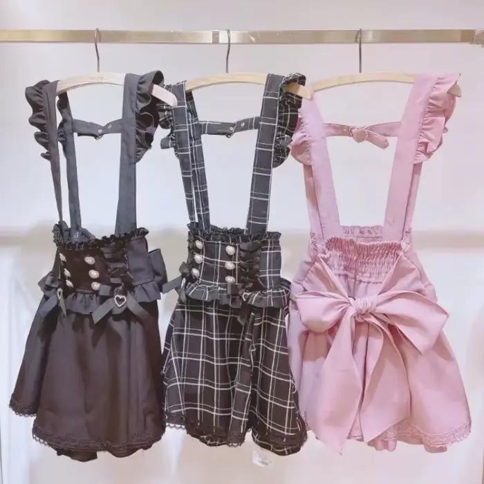 Jupe courte à bretelles style gothique japonais Lolita