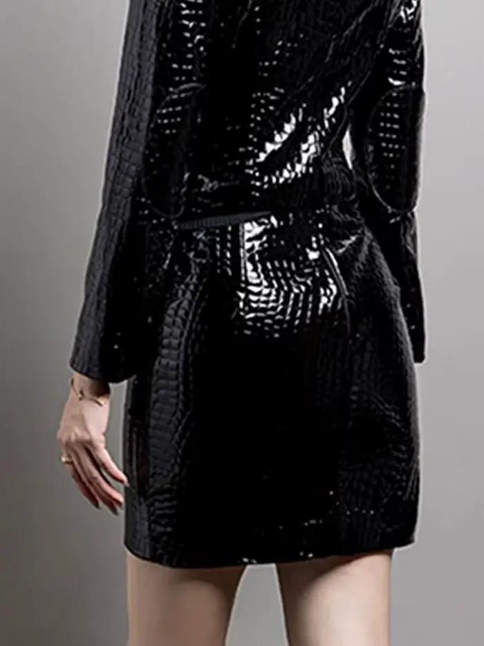 Lautaro printemps brillant réfléchissant noir Crocodile imprimé brevet Faux cuir Mini jupe femmes taille haute luxe vêtements de créateur