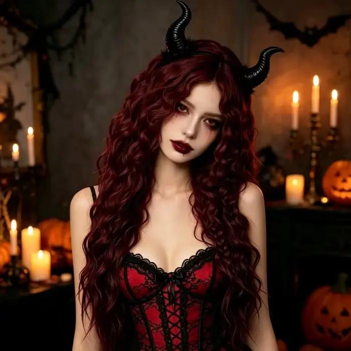 Perruque synthétique longue et bouclée bordeaux pour femme, personnalisée, pour fête, cosplay, Halloween, simulation de cheveux