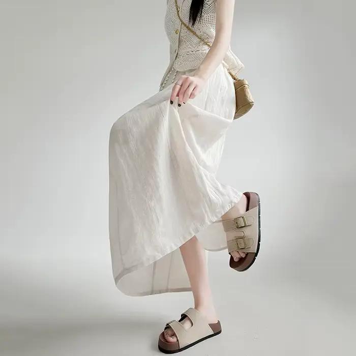 Nouvelles jupes longues décontractées japonaises en coton et lin pour femme