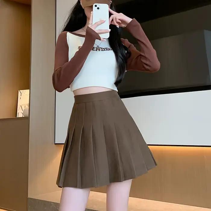 Automne hiver laine jupes plissées femmes nouveau coréen taille haute minceur Mini jupe dames Style Preppy côté