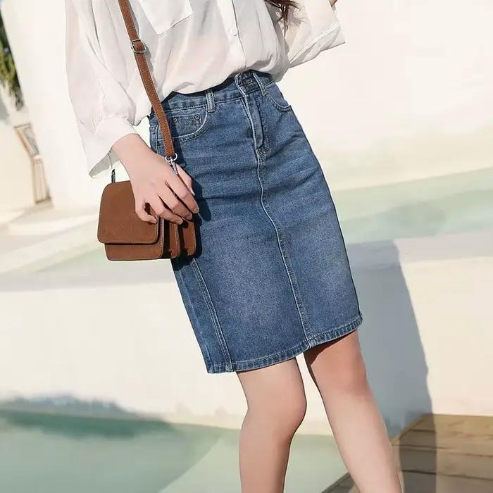 Jupe en jean mi-longue pour femmes