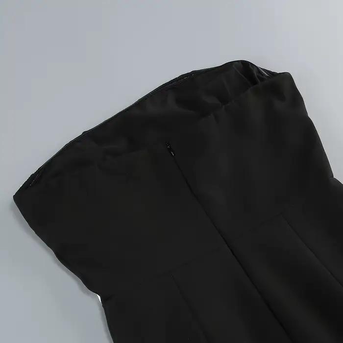 Robes de soirée chics noires sans bretelles avec détail de nœud blanc – Robe