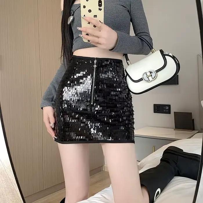 Femme jupe taille haute Gyaru Wrap jupes courtes pour femmes serré paillettes qualité décontracté modeste 2025 tendance esthétique élégant V pas cher