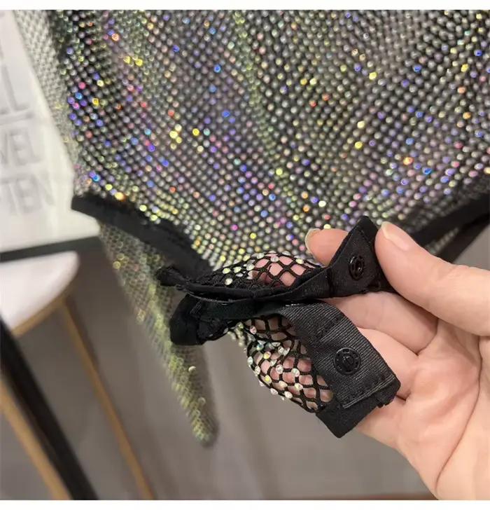 Combinaison à manches longues pour femmes, barboteuse Sexy en maille ajourée, tenue décontractée scintillante pour tenues de nuit en Club d'été