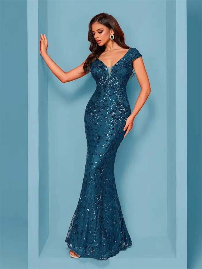 Lucyinlove élégant Champagne robe de soirée pour les femmes longue 2025 luxe sirène formelle paillettes bal de mariage fête robes de Cocktail