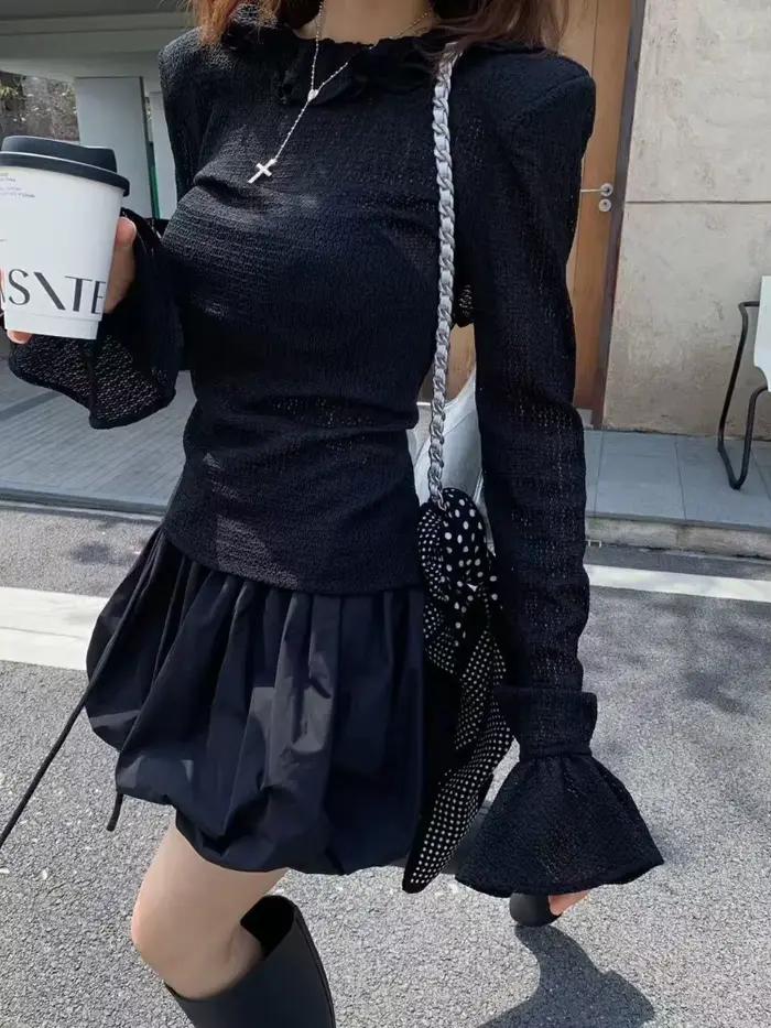 Vintage doux jupe courte femmes kaki Harajuku Style japonais Mini jupes décontracté taille haute noir à lacets