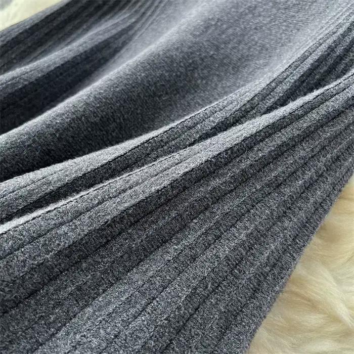 Jupe longue plissée en maille côtelée pour femme, taille haute élastique, coupe trapèze fluide, couleur unie, style coréen, décontractée, pour l'hiver