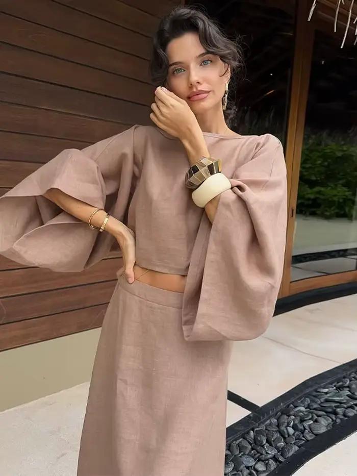 Costume jupe ample doublé de coton pour femmes