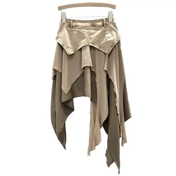 Jupes Femme Asymétriques Sexy à Rivets Volants Patchwork Effet Vieilli Printemps-Été 2026 Streetwear Vintage Coupe Trapèze