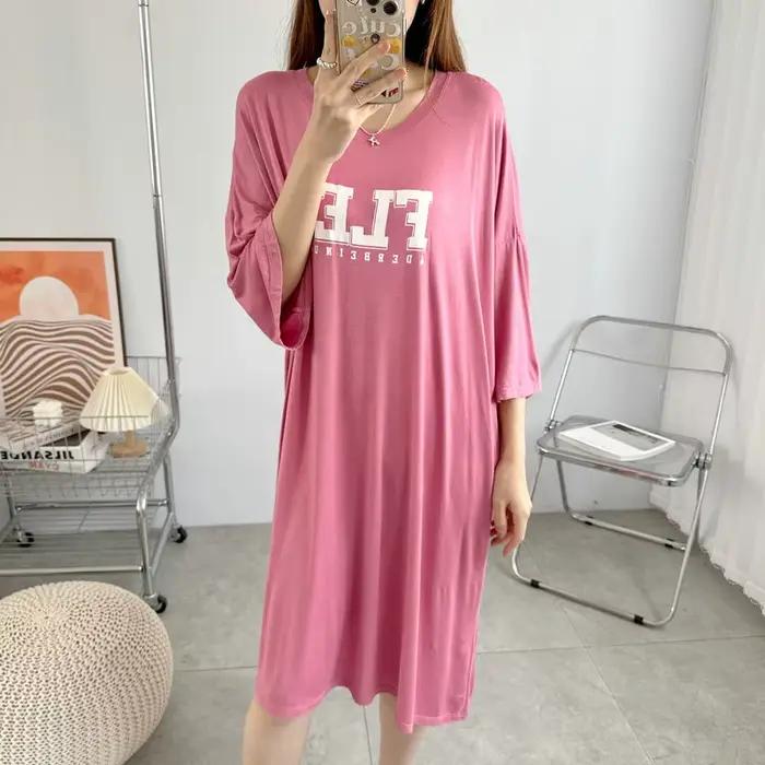 Chemises de nuit en coton pour femmes, nouvelle lettre imprimée, robes amples pour femmes, manches courtes, vêtements de nuit, chemises de nuit féminines
