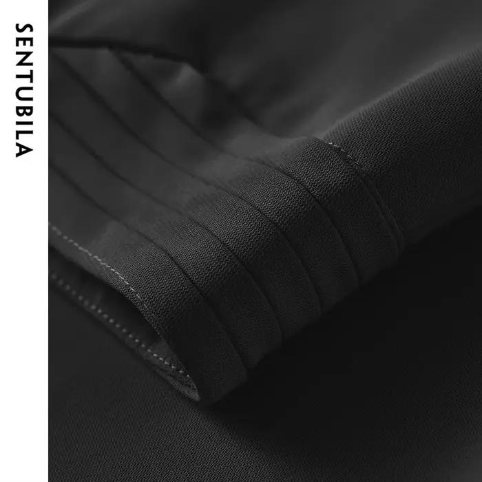 Jupe portefeuille noire Sentubila pour femme élégante et tendance bureau collection été 2026 polyester satiné asymétrique mid-length