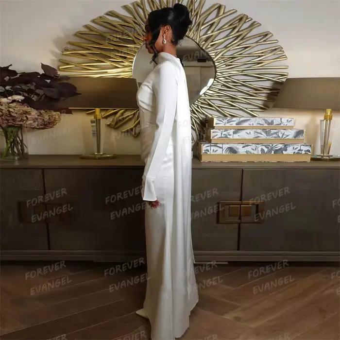 Robes de mariée simples en satin pour femme, sexy, à col montant, style sirène, formelles, à manches longues, Vestidos De Novia, personnalisables pour les fêtes