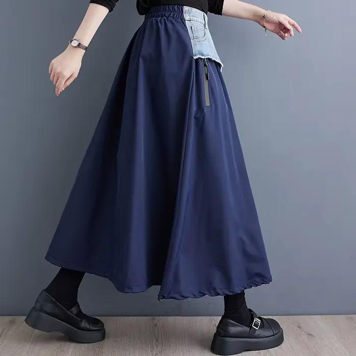 Surdimensionné vintage élastique taille haute printemps automne décontracté ample longue pour femme denim jupes femmes 2025 jupe vêtements