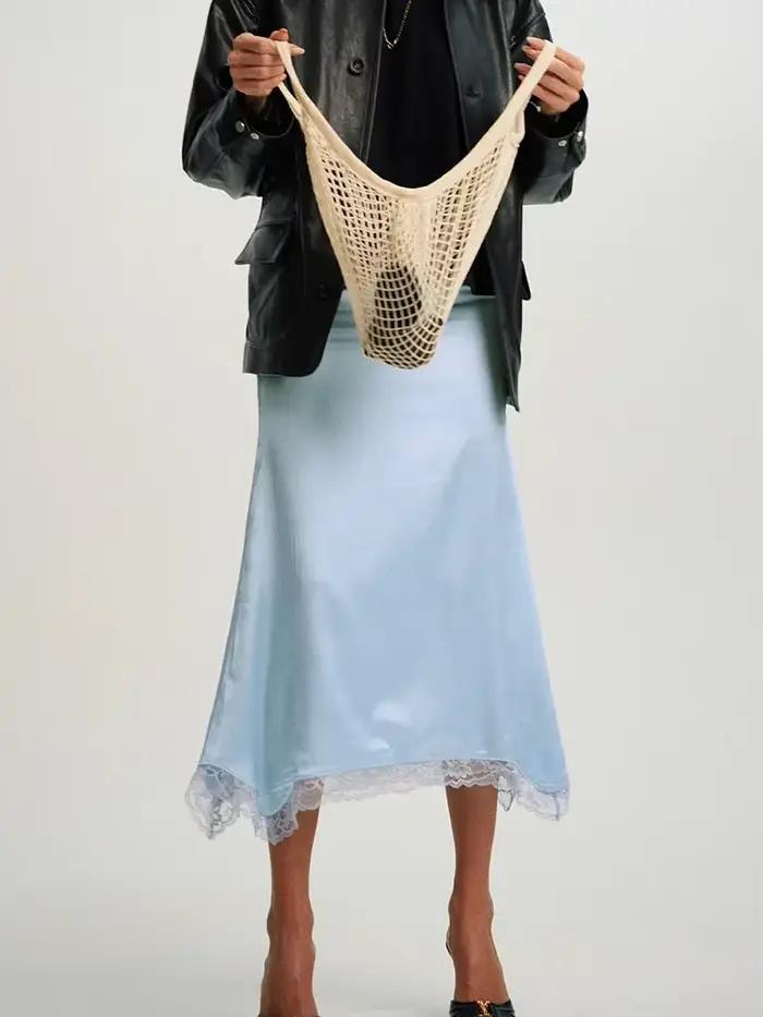 Jupe d'été à panneaux en dentelle, ourlet asymétrique, taille haute, ligne a, mi-longue, style bohème, Chic, garniture à volants, 2025