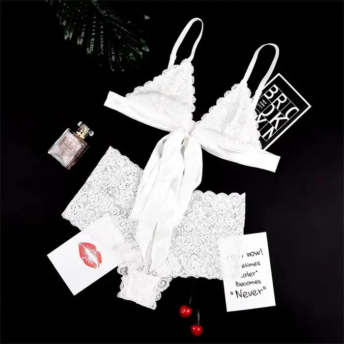 Langerie Sexy Lingerie Porno costume femme dentelle broderie sous-vêtements femmes nœud papillon Push Up soutien-gorge slips tenue lenceria sensuel mujer