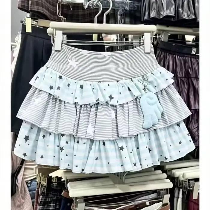 Jupe imprimée Kawaii de style japonais, jupe courte décontractée Lolita Y2k pour filles, jupe à volants vintage punk chic pour femmes, design subculture