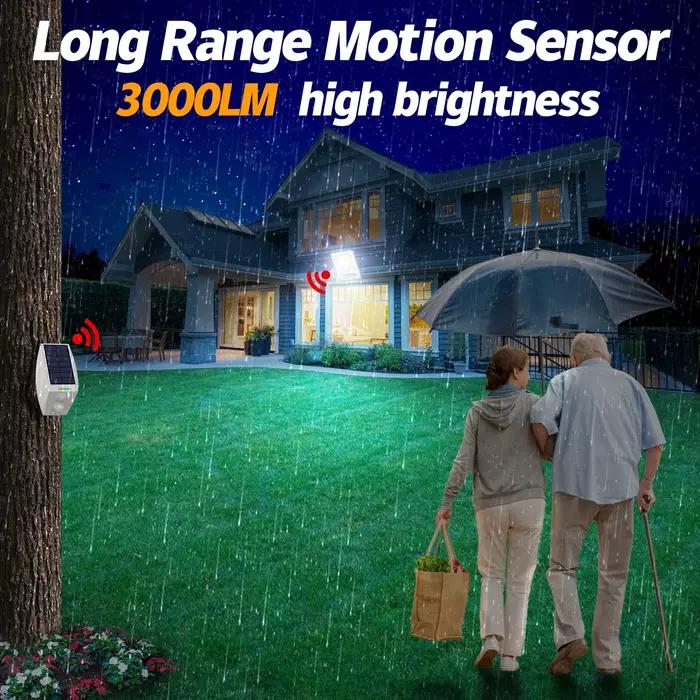 Intelamp – projecteur solaire extérieur à longue durée de vie, avec panneau solaire super grand, 12000mAh, deux capteurs, câble de 5m, pour jardin et garage