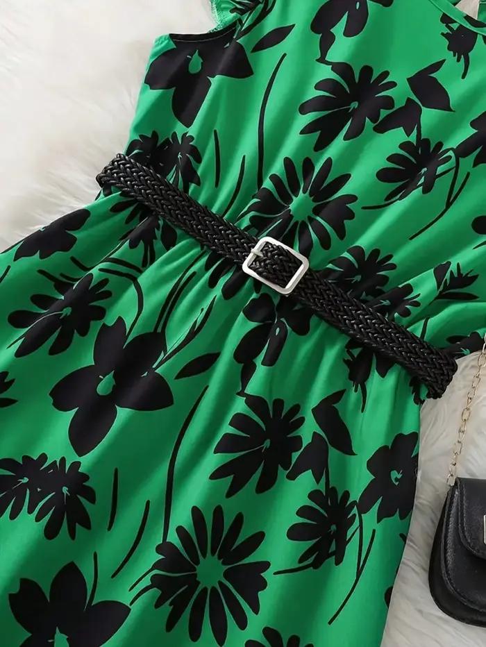 Jupe longue verte à fleurs chic pour adolescente avec ceinture - Décontractée