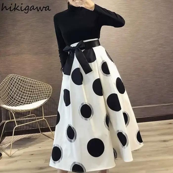 Jupes élégantes à pois pour femmes 2025 Faldas Mujer De Moda taille haute bandeau nœud Jupe été Saia coréen grande