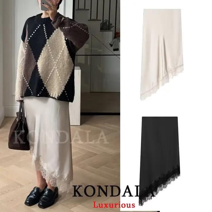 KONDALA décontracté Chic Satin dentelle jupes longues femmes élastique droite longue jupe de fête mode 2025 soirée Club