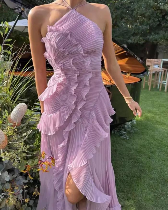 Robe longue asymétrique pour femme avec bretelles