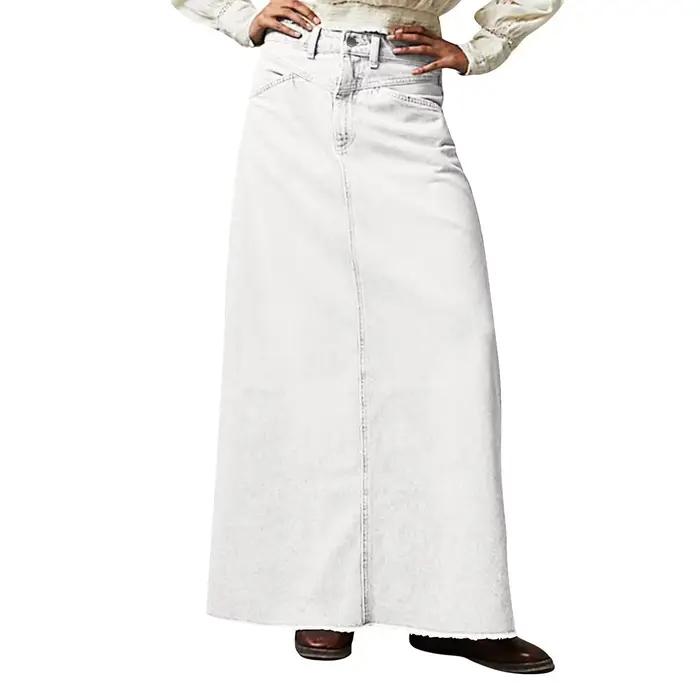 Jupe en jean maxi vintage décontractée pour femmes, ample, taille haute, ligne A, pour toutes les occasions, quotidienne, sportive, événements sociaux, plage