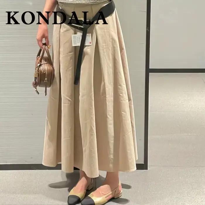 KONDALA Vintage kaki ceinture 2025 Streetwear Chic femme jupe longue ceintures fermeture éclair mode a-ligne