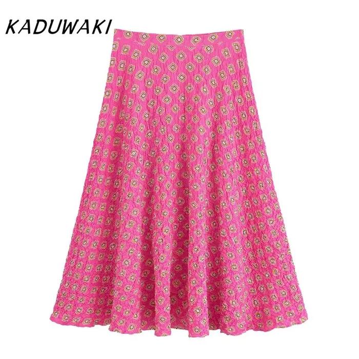KADUWAKI Y2k imprimé jupes Maxi ensemble sans manches à lacets débardeurs taille haute Baggy