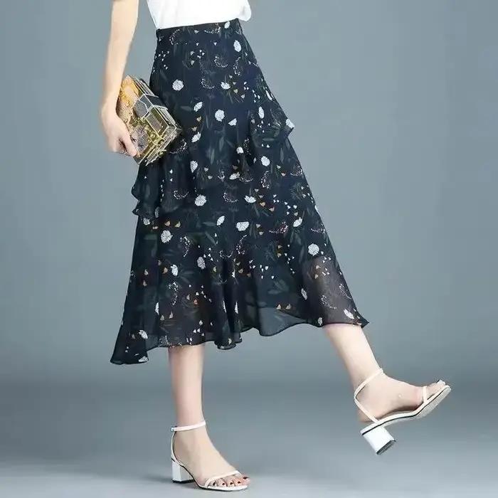 Jupe mi-longue en mousseline de soie pour femmes
