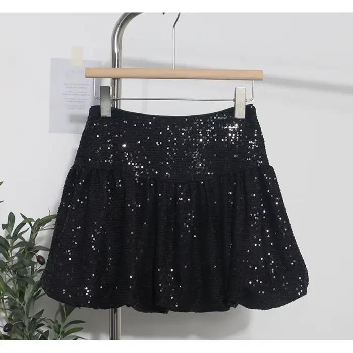 Nouvelle jupe courte trapèze à sequins pour femme, été 2026, sexy, élégante et amincissante