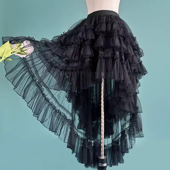 Gothique Lolita Layered Sweet Princess Mesh High Low Ruffled Underskirt, Women