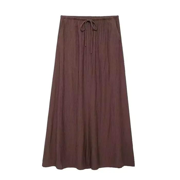 HH femmes été élégant a-ligne plissée jupe Midi mode solide cordon taille haute jupes femme robe longue décontractée