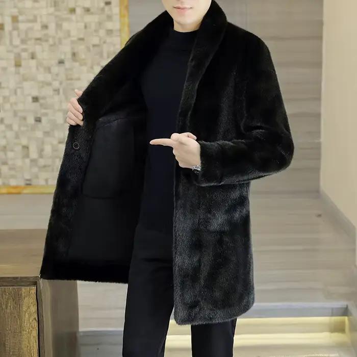 Double face portable mi-longue épaisse fourrure coupe-vent veste 2025 hiver décontracté chaud en peluche pardessus vêtements d'extérieur polaire Trench manteaux