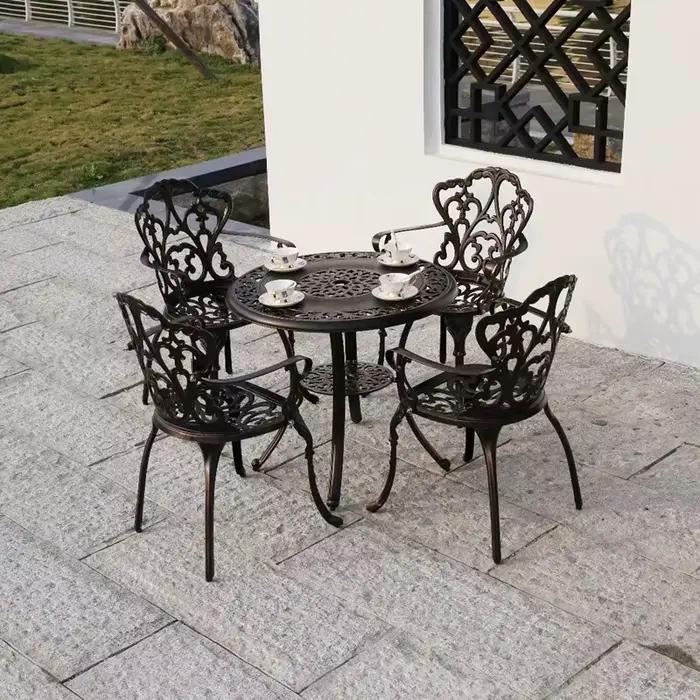 Tables et chaises en aluminium moulé pour l'extérieur, meubles de terrasse d'hôtel, table ronde en métal, cour, jardin