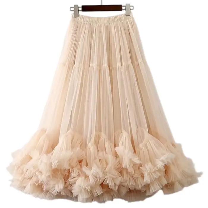 Jupe évasée oversize en maille avec volants style coréen pour mariage et occasions spéciales junior femmes printemps été polyvalente