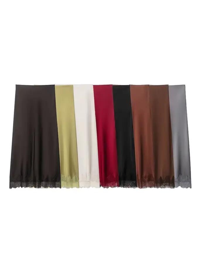 Jupe midi droite taille haute en dentelle pour femme