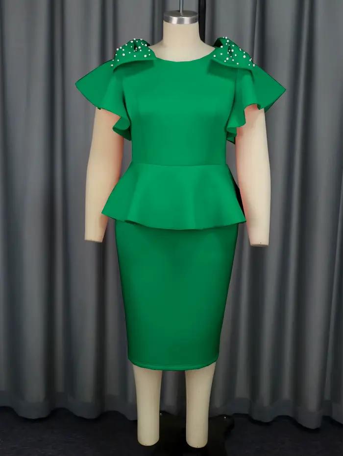 Robe Élégante à Col Rond et Manches Courtes pour Femme, Haut à Volants, Enveloppant la Hanche, Demi-Jupe, Ensemble d'Épissure, Haute Couture, 2024