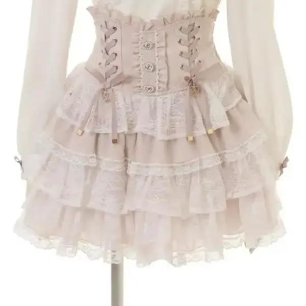 Jupe superposée en dentelle Lolita japonaise pour femmes style demoiselle d'honneur mini jupe trapèze romantique et élégante pour été ocassions spéciales