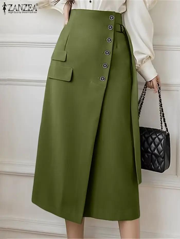 ZANZEA femmes automne longues Jupes Faldas Saia élégant bureau dame