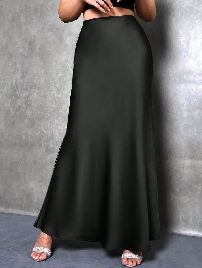 Jupe élégante en satin de couleur unie à taille haute