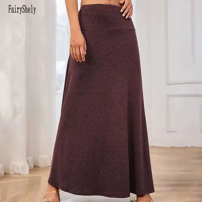 Jupe longue décontractée en tricot Fairyshely pour femme