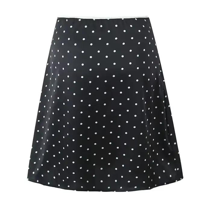 YENKYE-Jupe trapèze à pois pour femme, longueur genou, vintage, noir, blanc, sexy, taille basse, vacances, été, 2025