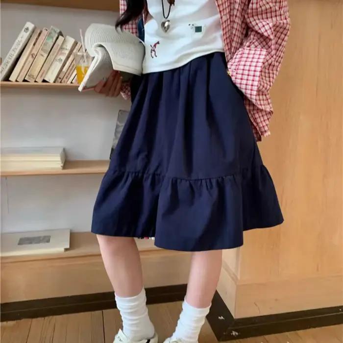 Femmes japonaises jupe décontractée printemps été 2025 taille haute une ligne cheville longueur mode