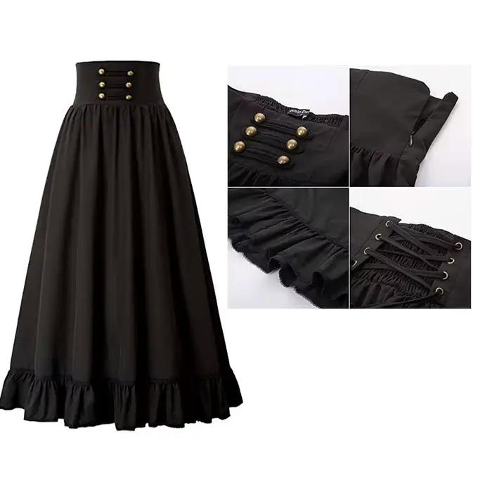 Femmes Maxi jupe Vintage été taille haute une ligne victorienne