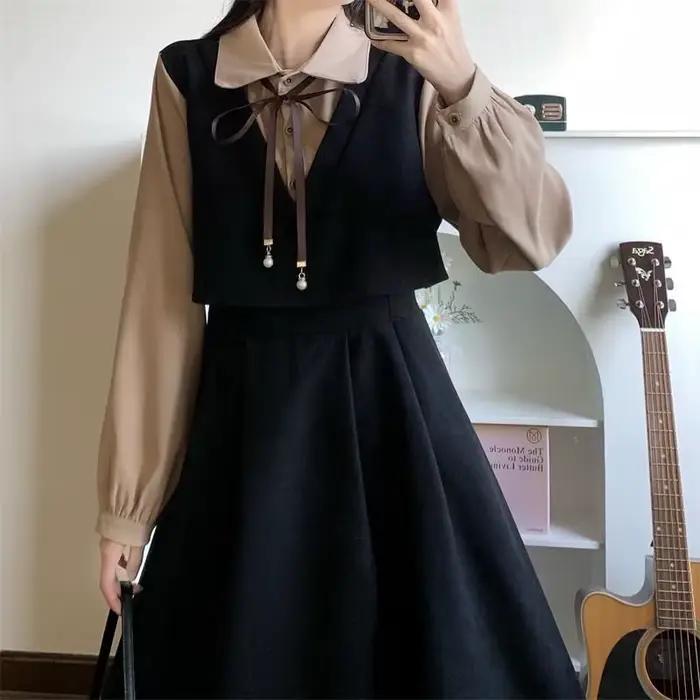 Robe longue élégante en velours côtelé à carreaux