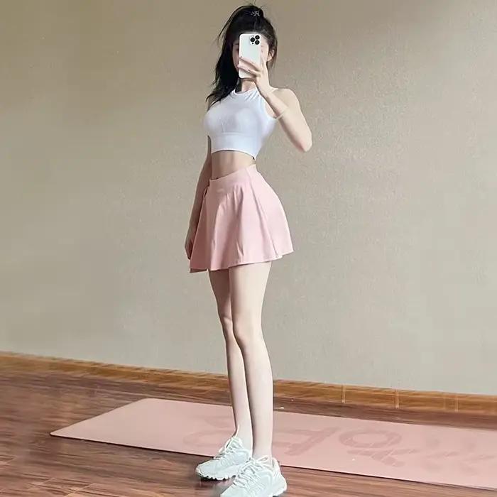 Jupe de sport taille haute pour femme, short de yoga, faux deux pièces, vêtements d'extérieur, polyvalent, décontracté, mode, été, 2024